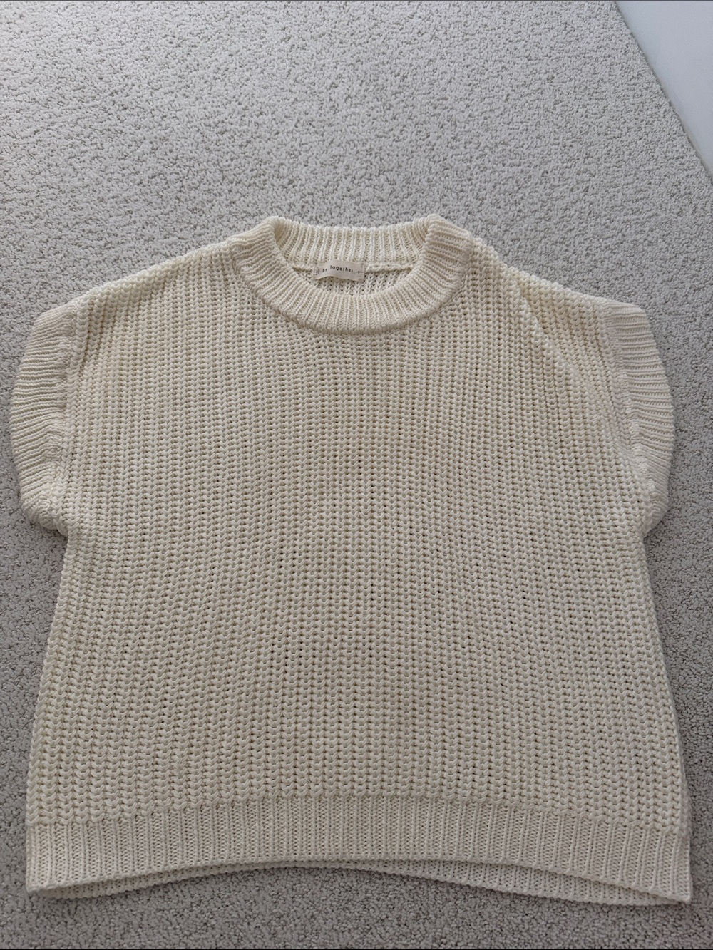 By Together Cream Short-Sleeve Crewneck Knit Sweater